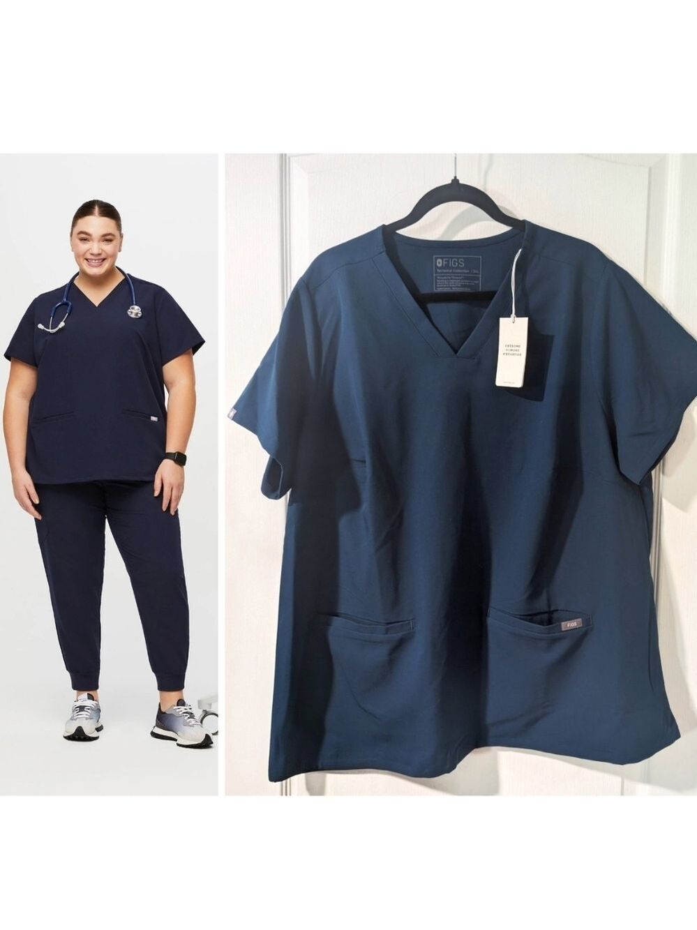 NWT Figs | Casma Three-Pocket Scrub Top In Deep Reef - 3XL